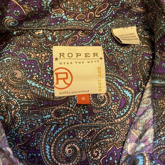 Roper Western Shirt Mens Sz Small Purple Blue Paisley Button Up Cowboy T-shirt - Picture 2 of 9